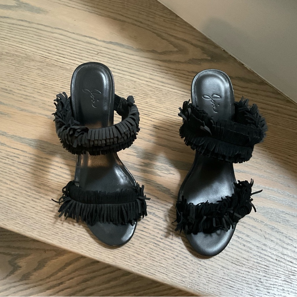 Peter Kaiser Black Fringe Sandals